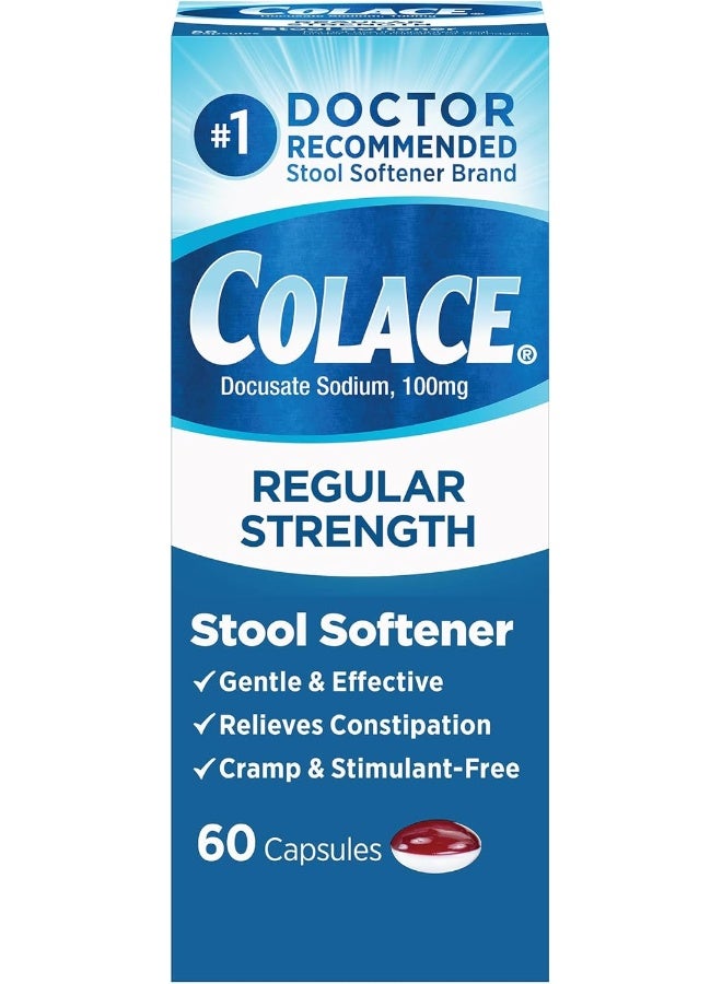COLACE Regular Strength Stool Softener 100 Mg Capsules 60 Count Docusate Sodium Stool Softener For Gentle Dependable Relief - Image 1